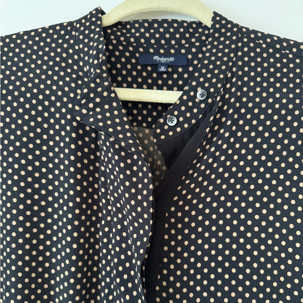 Madewell Black and Gold polka dots shirt dress. Size Medium